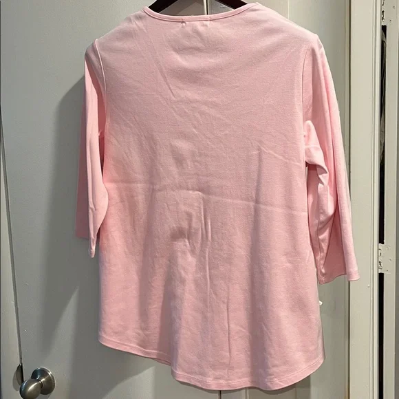 Indigo Soul pink beaded flamingo 3/4 length sleeve cotton shirt Large - Picture 3 of 14